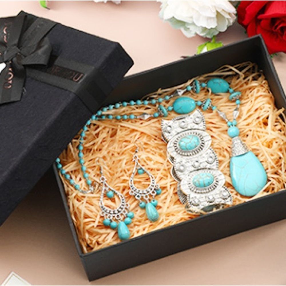 3 Pieces Bohemian Turquoise Jewelry Set Women Western Jewelry Set​​​